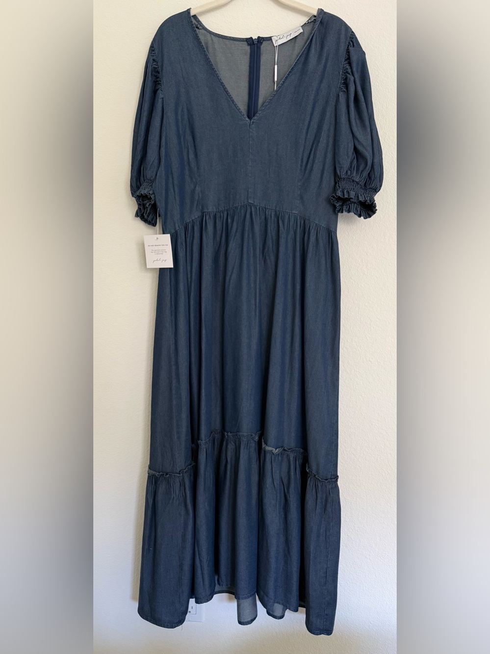 Petal & Pup Indigo V‑Neck Puff Sleeve Maxi Dress